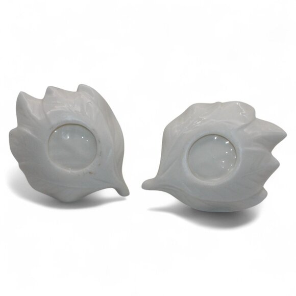 Vintage White Ceramic Tulip & Leaf Candle Holders - Picture 6 of 6